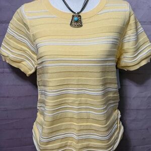 Croft & Barrow Yellow and White Striped Short Sleeve Tee